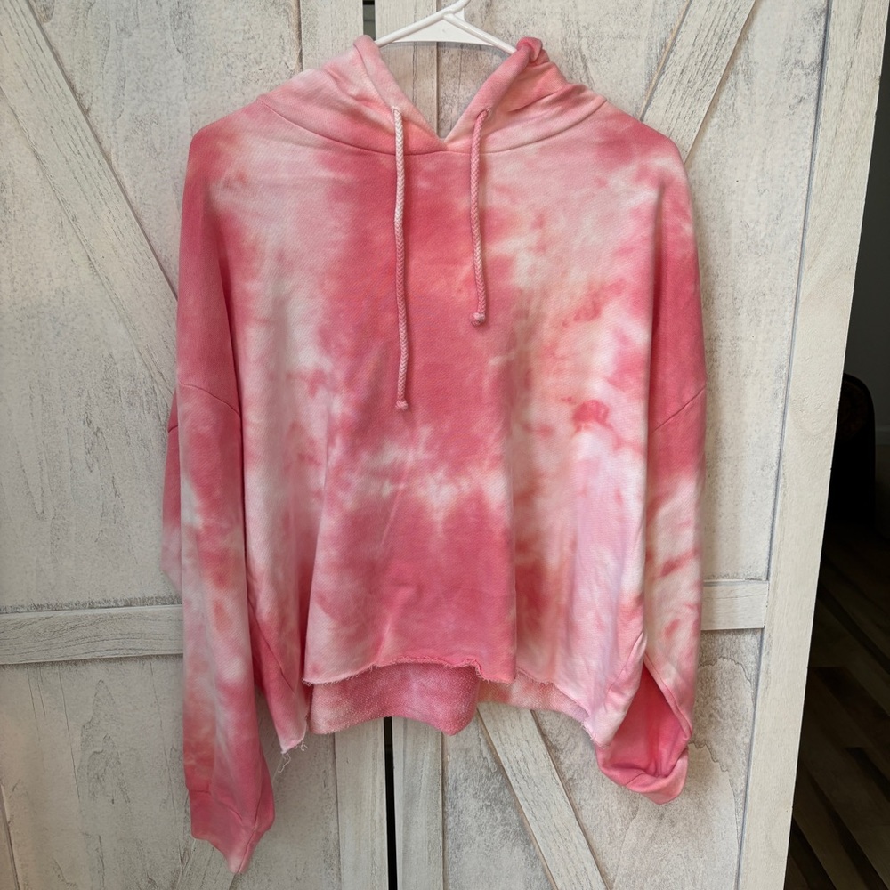 New Free People Movement Work It Out Tie Dye Hoodie Sweatshirt Size Large Pink